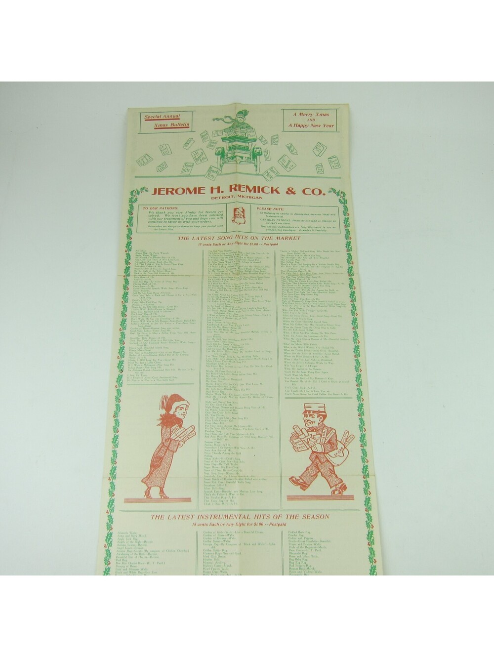 Jerome H. Remick & Co Advertising Christmas Bulletin Sheet Music Antique 1911